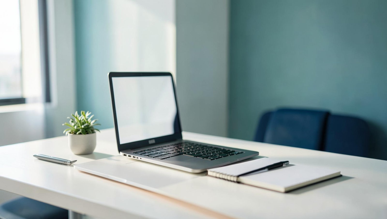 Espacio de trabajo luminoso con notebook y anotaciones de un pequeño negocio